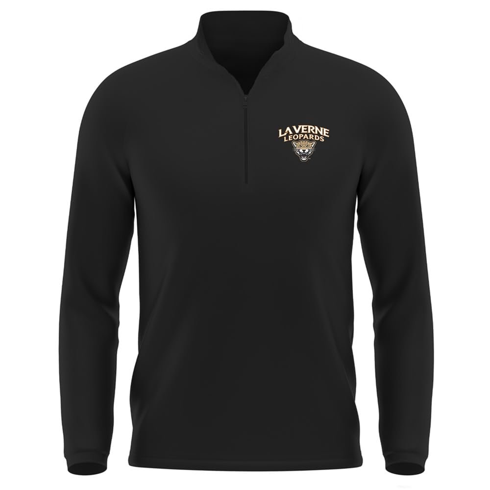Campus Lab University of La Verne Adult Men's Active Sport 1/4 Zip Pullover Left Chest Logo, Black, Medium