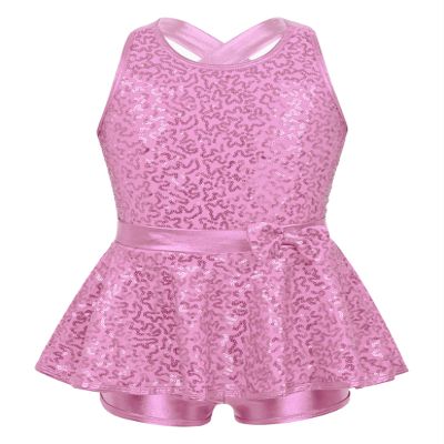 Winnrchan Kids Girls Sequins Ballet Jazz Latin Dance Costume Criss Cross Back Contemporary Dance Leotard Unitard Pink 16 Years