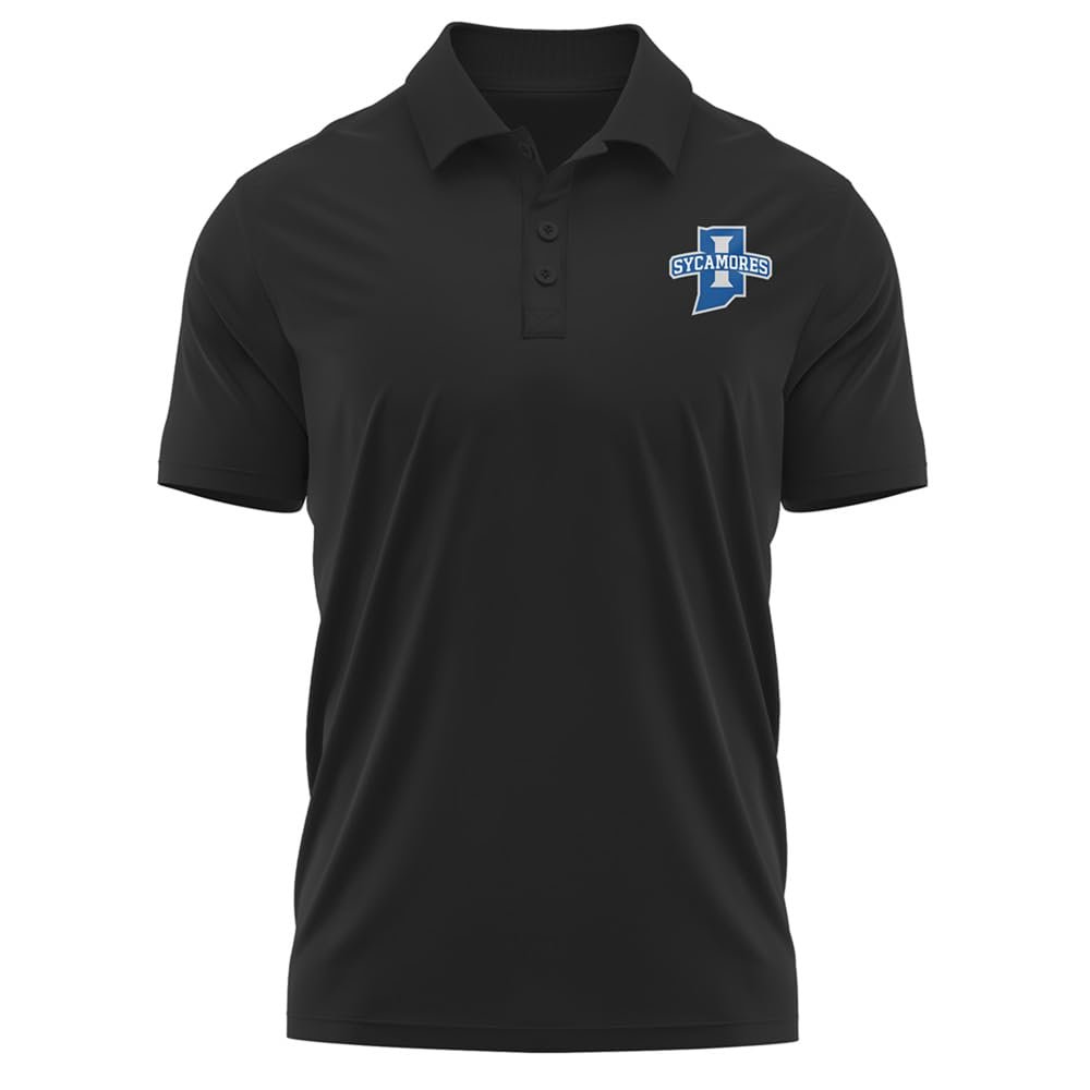 Campus Lab Indiana State University Adult Men's Polo Left Chest Logo, Black, Large