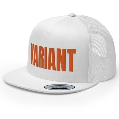 RIVEMUG Variant Flat Bill Trucker Hat High Crown Adjustable Loki TVA Cap White