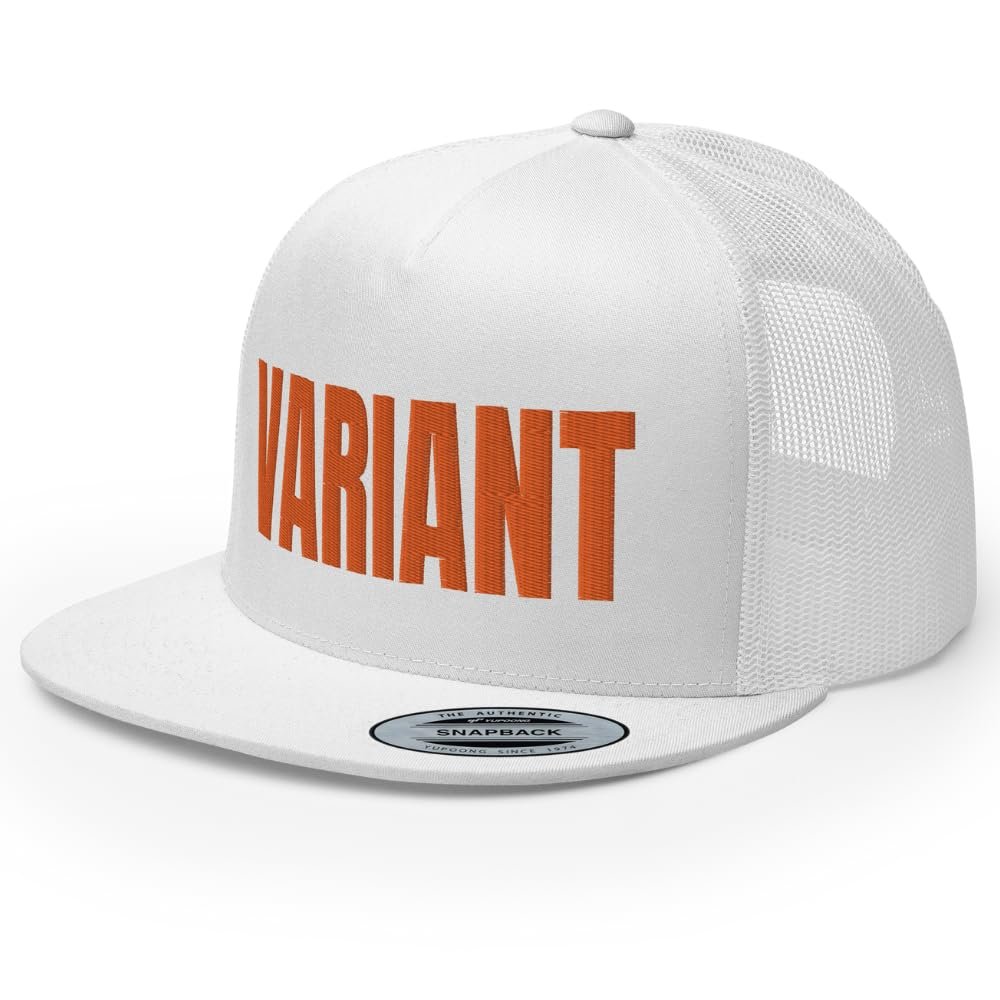 RIVEMUG Variant Flat Bill Trucker Hat High Crown Adjustable Loki TVA Cap White