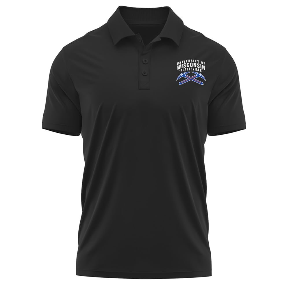 Campus Lab University of Wisconsin-Platteville Adult Men's Polo Left Chest Logo, Black, XX-Large