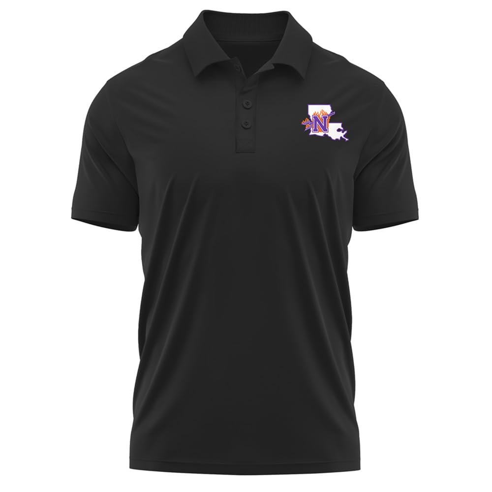 Campus Lab Northwestern State University Adult Men's Polo Left Chest Logo, Black, Small
