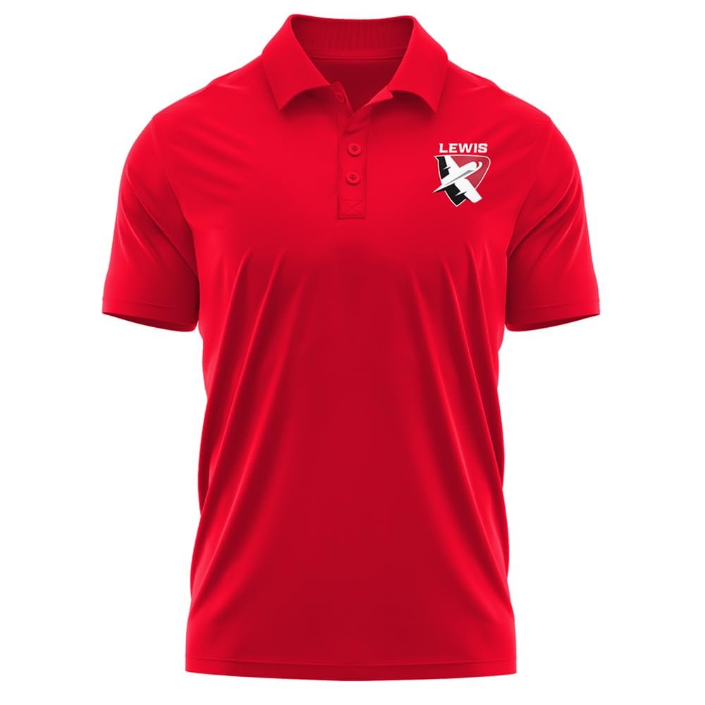 Campus Lab Lewis University Adult Men's Polo Left Chest Logo, Red, Medium
