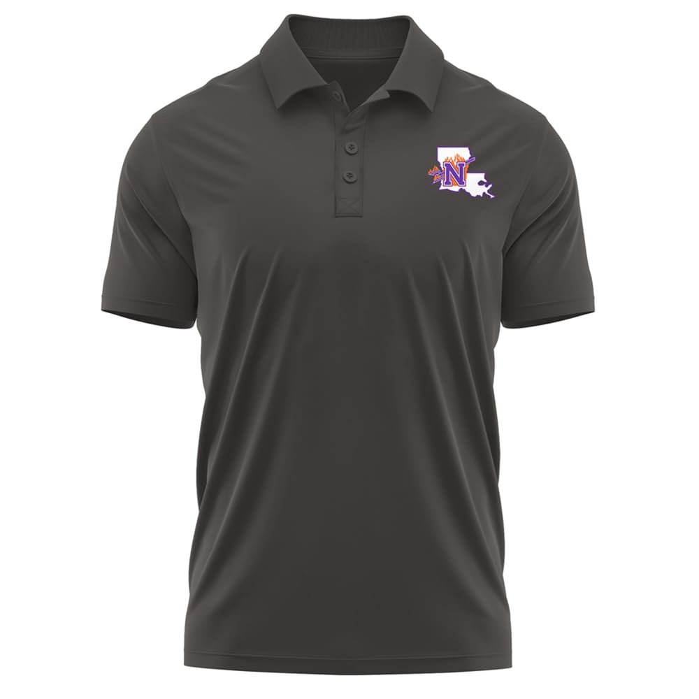 Campus Lab Northwestern State University Adult Men's Polo Left Chest Logo, Charcoal, X-Large