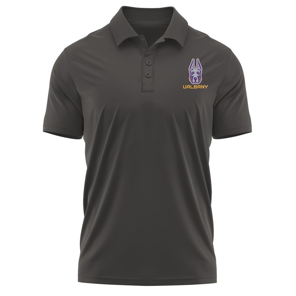 Campus Lab University at Albany Adult Men's Polo Left Chest Logo, Charcoal, X-Large