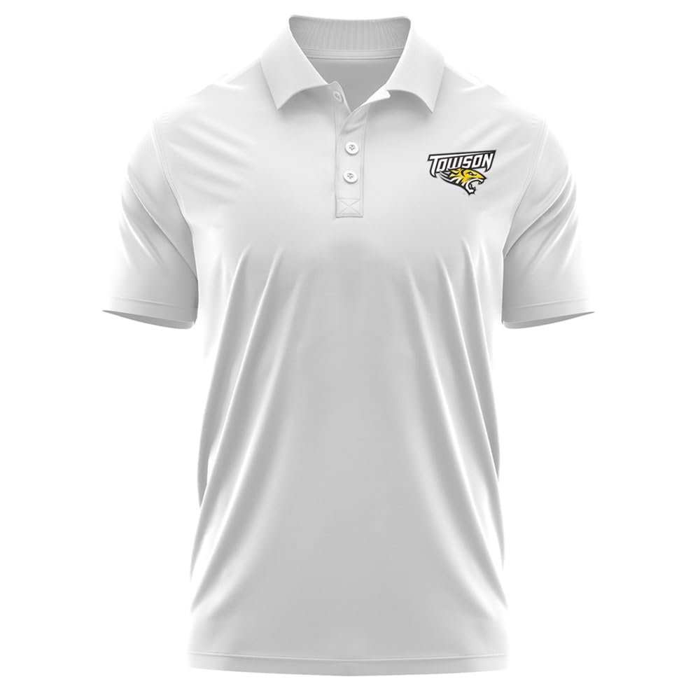 Campus Lab Towson University Men's Polo Left Chest Logo, White, X-Large