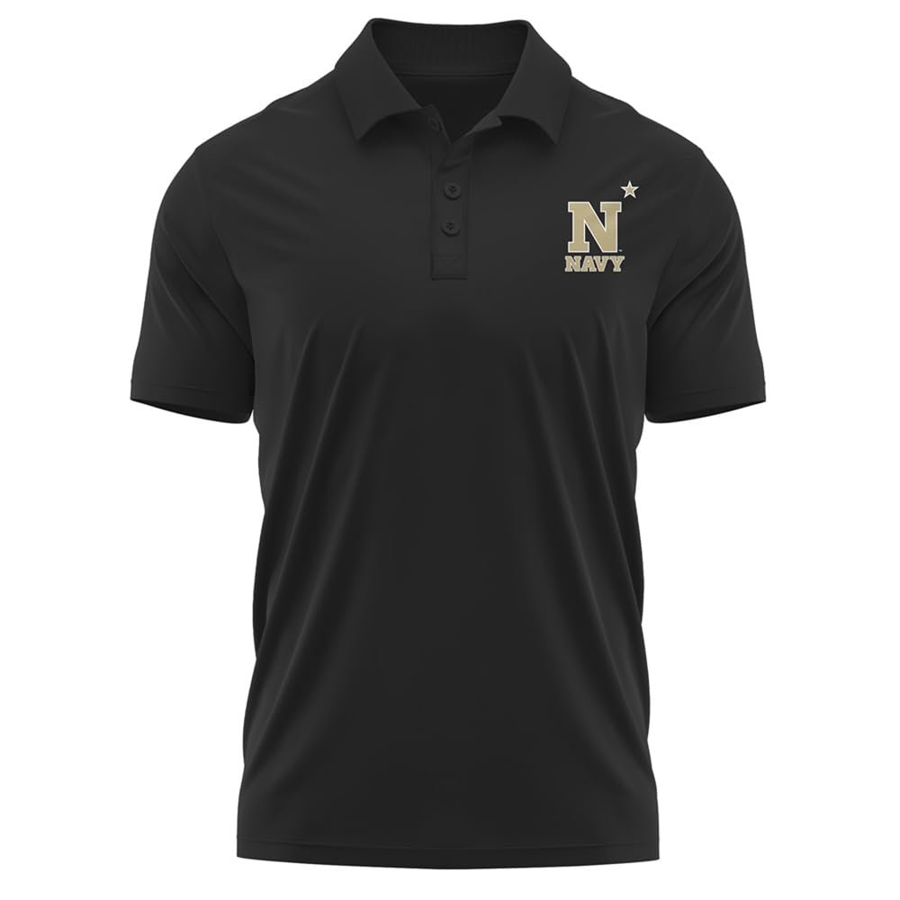 Campus Lab United States Naval Academy Adult Men's Polo Left Chest Logo, Black, Large