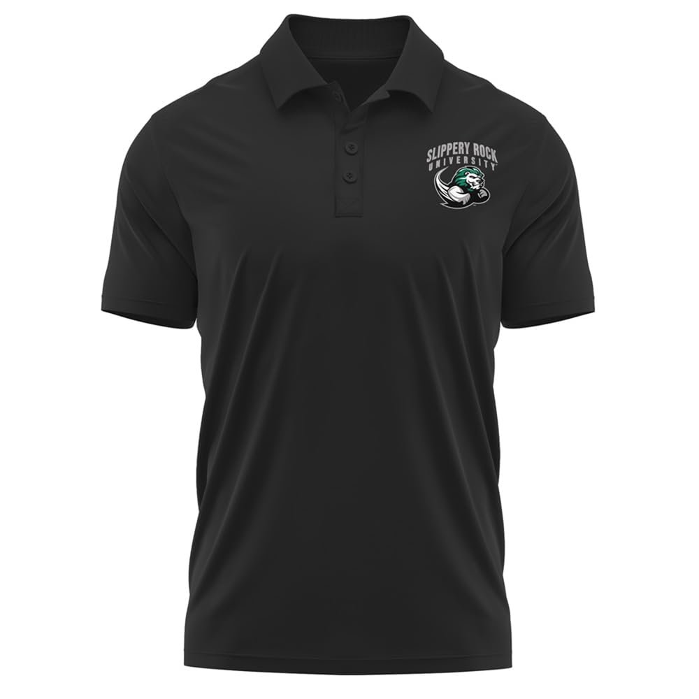 Campus Lab Slippery Rock University (Passhe) Adult Men's Polo Left Chest Logo, Black, X-Large