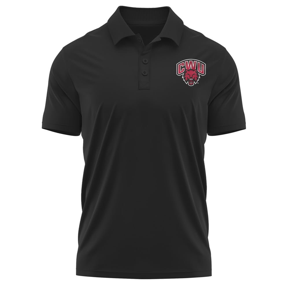 Campus Lab Central Washington University Adult Men's Polo Left Chest Logo, Black, Medium