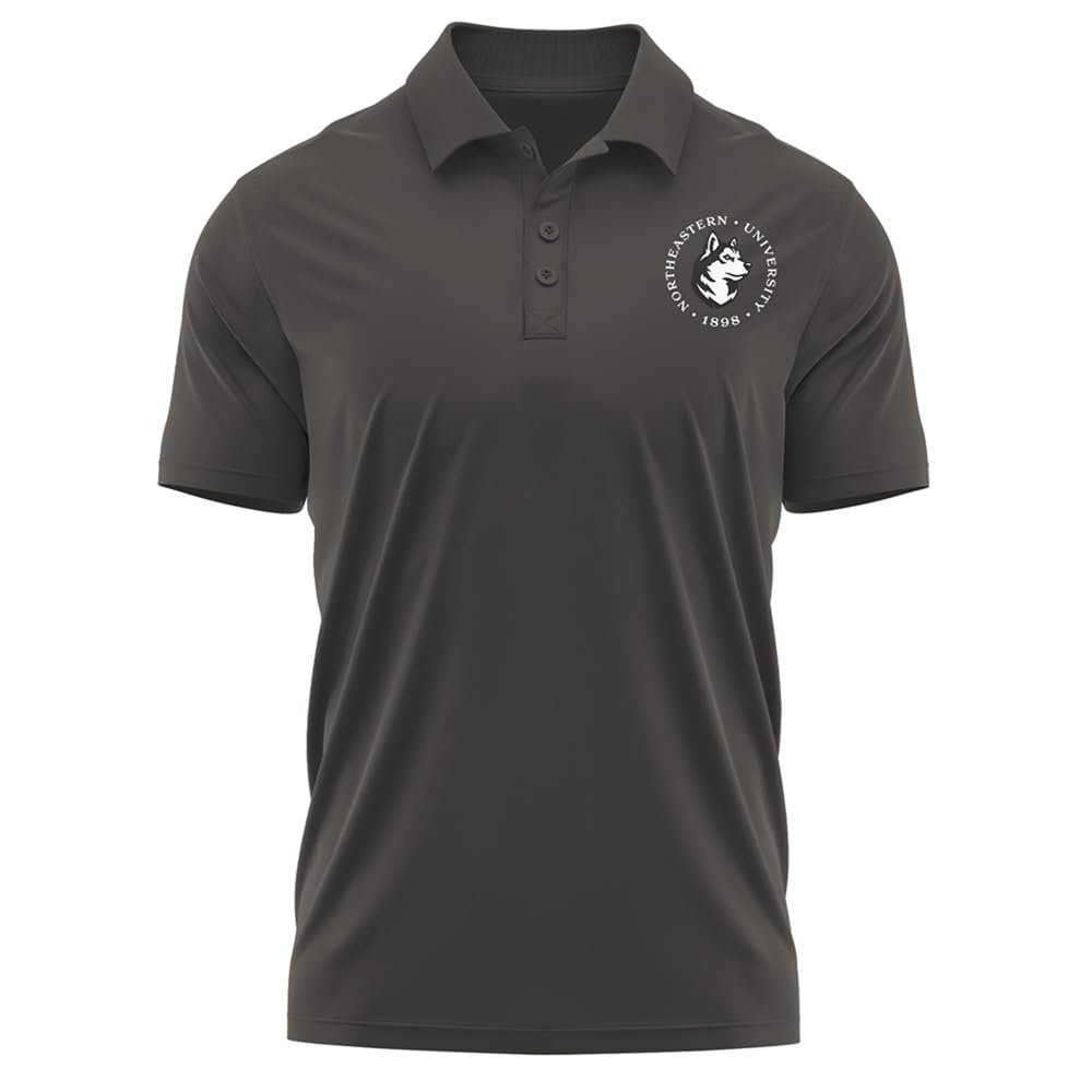Campus Lab Northeastern University Adult Men's Polo Left Chest Logo, Charcoal, Medium
