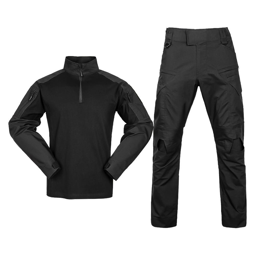 SINAIRSOFT Men G4 Combat Uniform,Tactical Military BDU Pants Shirt with Elbow Pads,Airsoft Paintball Outdoors Clothing BK