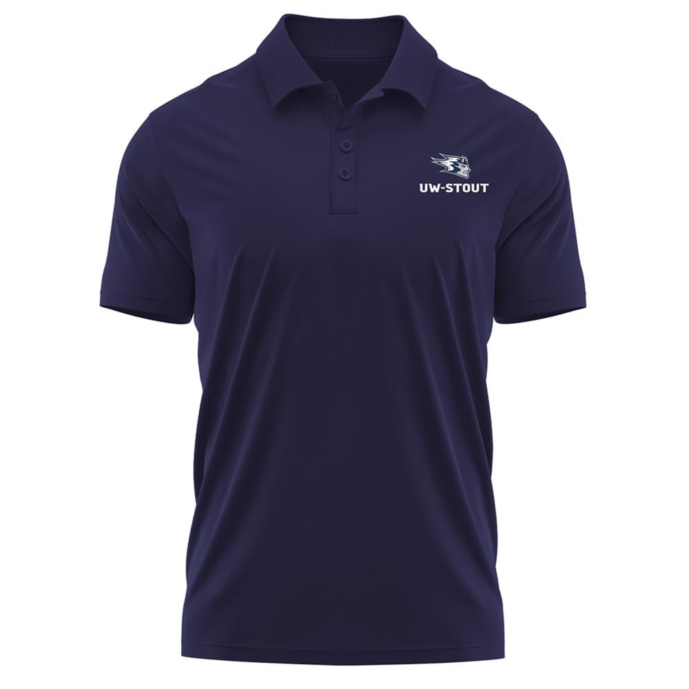Campus Lab University of Wisconsin-Stout Adult Men's Polo Left Chest Logo, Navy, Medium