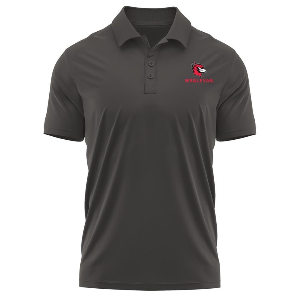 Campus Lab Wesleyan University Adult Men's Polo Left Chest Logo, Charcoal, XX-Large