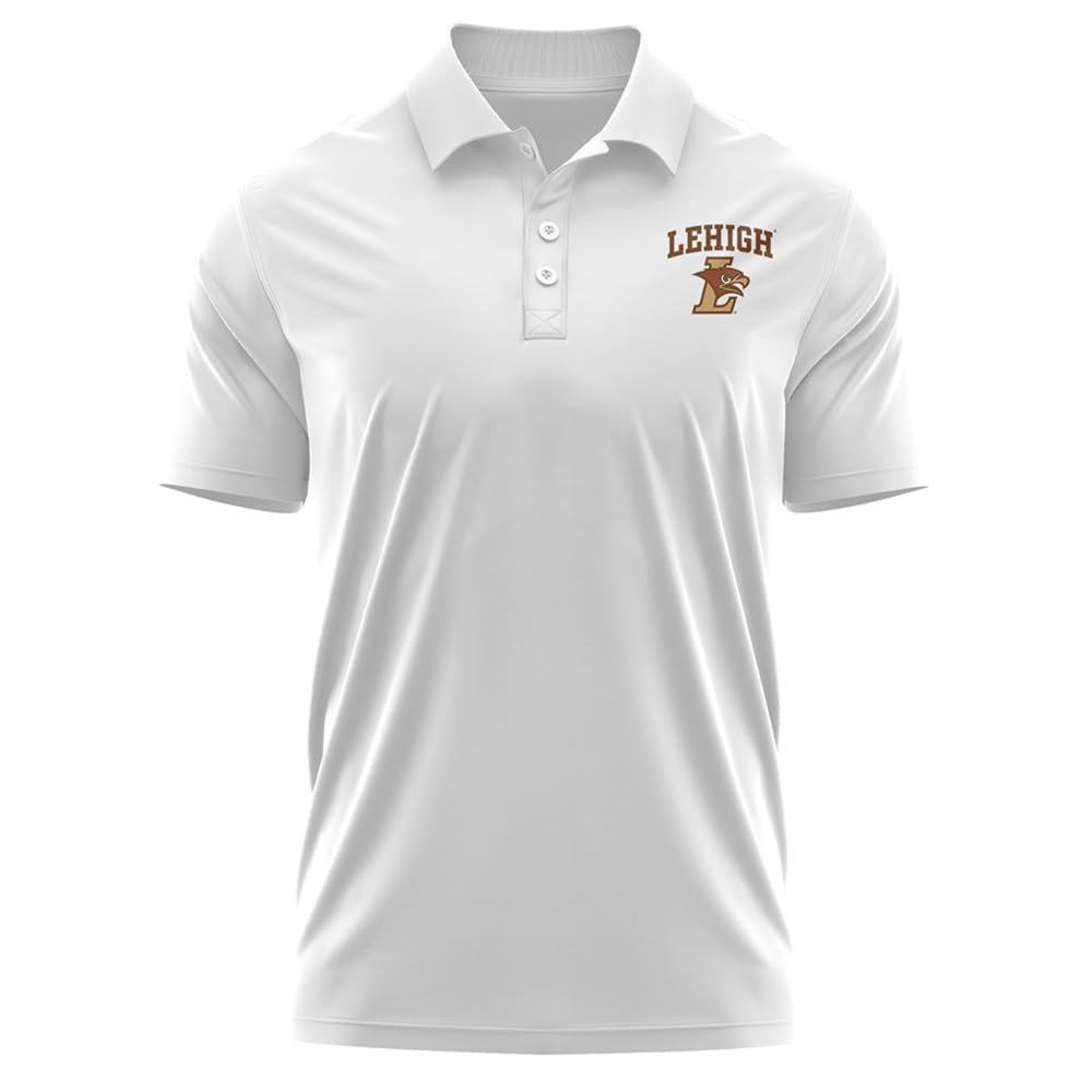 Campus Lab Lehigh University Adult Men's Polo Left Chest Logo, White, Large