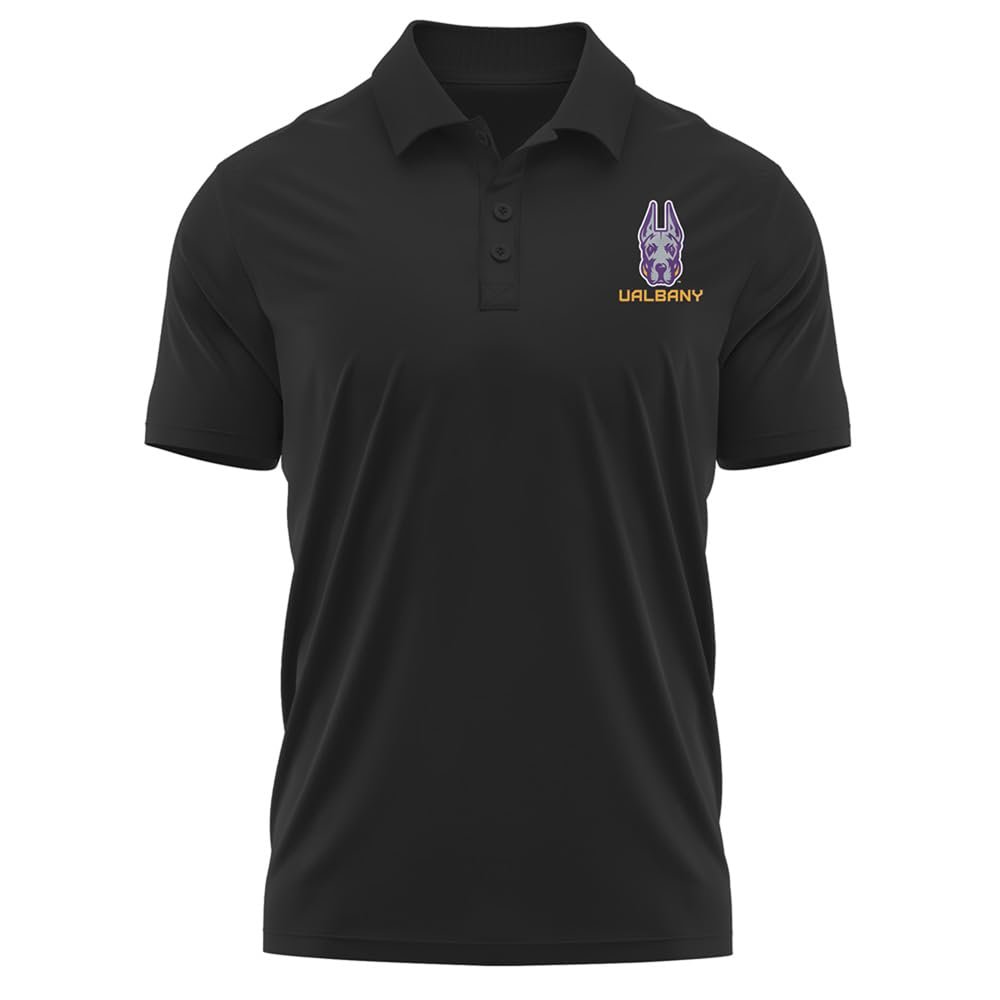Campus Lab University at Albany Adult Men's Polo Left Chest Logo, Black, Small