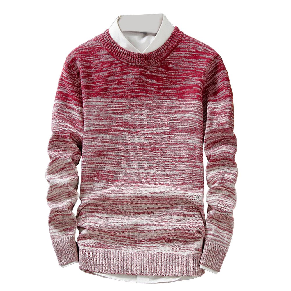 Men's Color Block Knitted Pullover Slim Fit Casual Soft Thermal Striped Sweater Crewneck Color Matching Sweaters (Medium,Red)