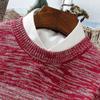 Men's Color Block Knitted Pullover Slim Fit Casual Soft Thermal Striped Sweater Crewneck Color Matching Sweaters (Medium,Red) view 2