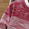 Men's Color Block Knitted Pullover Slim Fit Casual Soft Thermal Striped Sweater Crewneck Color Matching Sweaters (Medium,Red) view 3