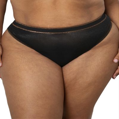 Curvy Couture Women's Plus Size Shimmer High Cut Thong Panty Night Shimmer XL
