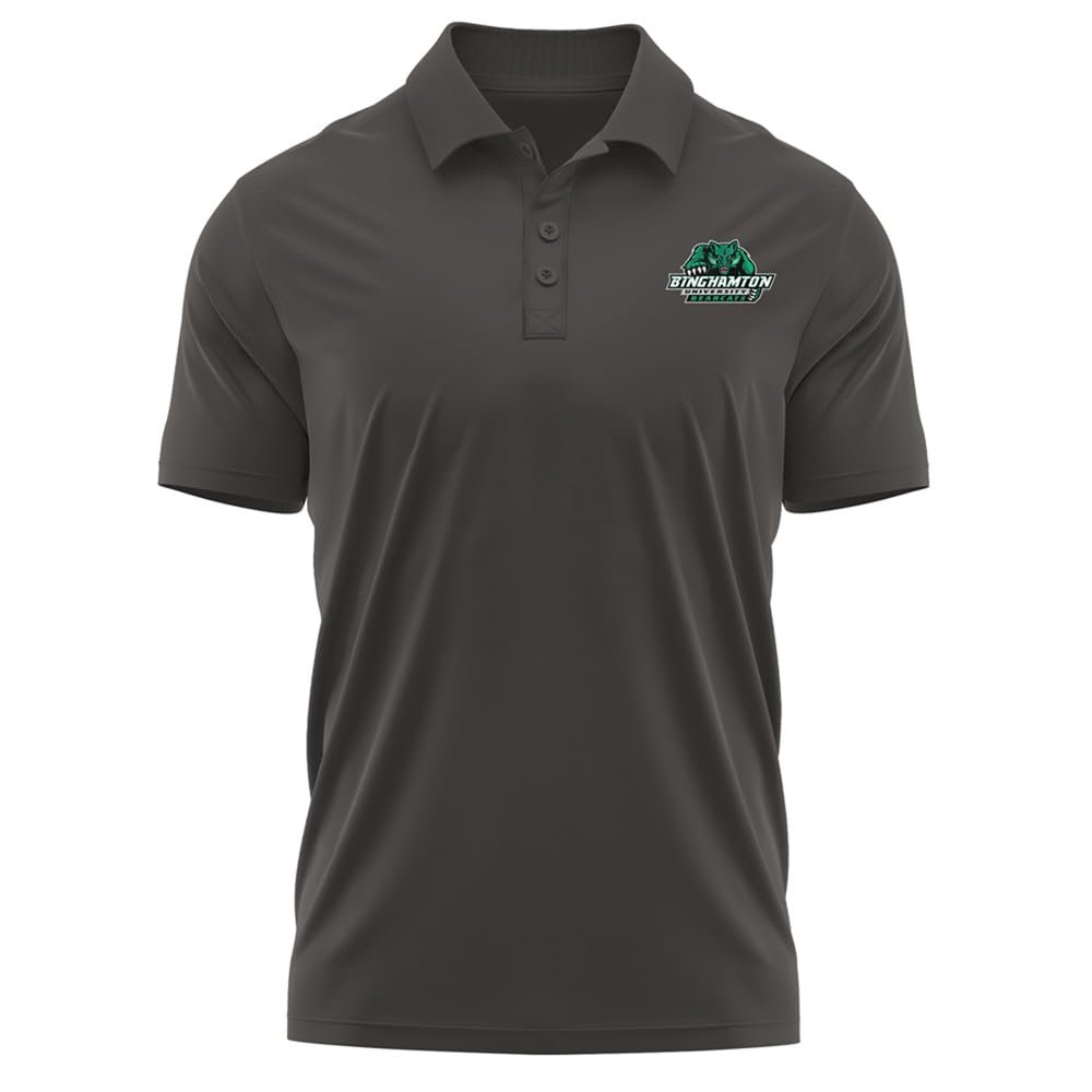 Campus Lab Binghamton University Adult Men's Polo Left Chest Logo, Charcoal, Medium