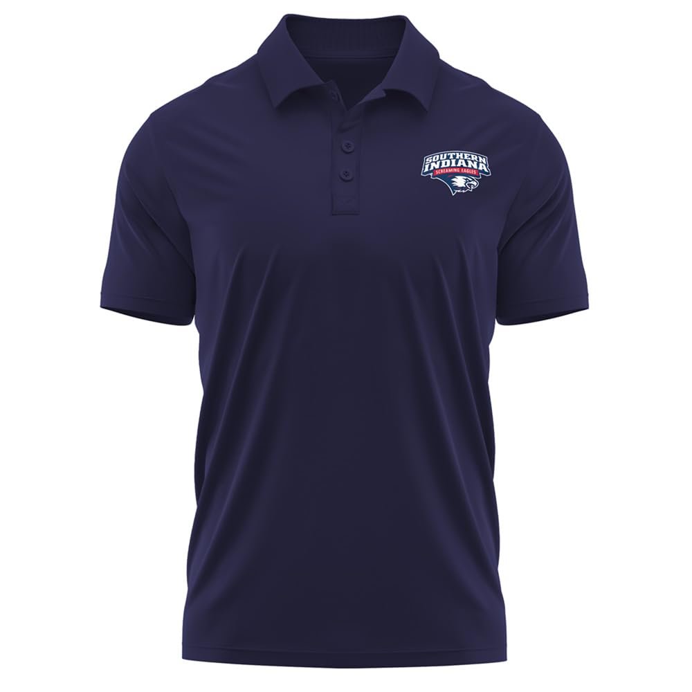 Campus Lab University of Southern Indiana Adult Men's Polo Left Chest Logo, Navy, Medium