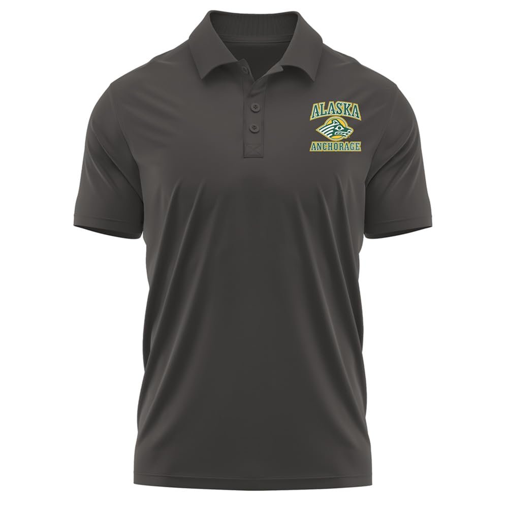 Campus Lab University of Alaska Anchorage Adult Men's Polo Left Chest Logo, Charcoal, Small