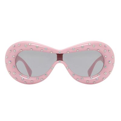 helena Oval Thick Diamond Sunglasses Women Men Trendy Inflated Hip Hop Frame Y2K Glasses Funny Crystal Shades (pink)