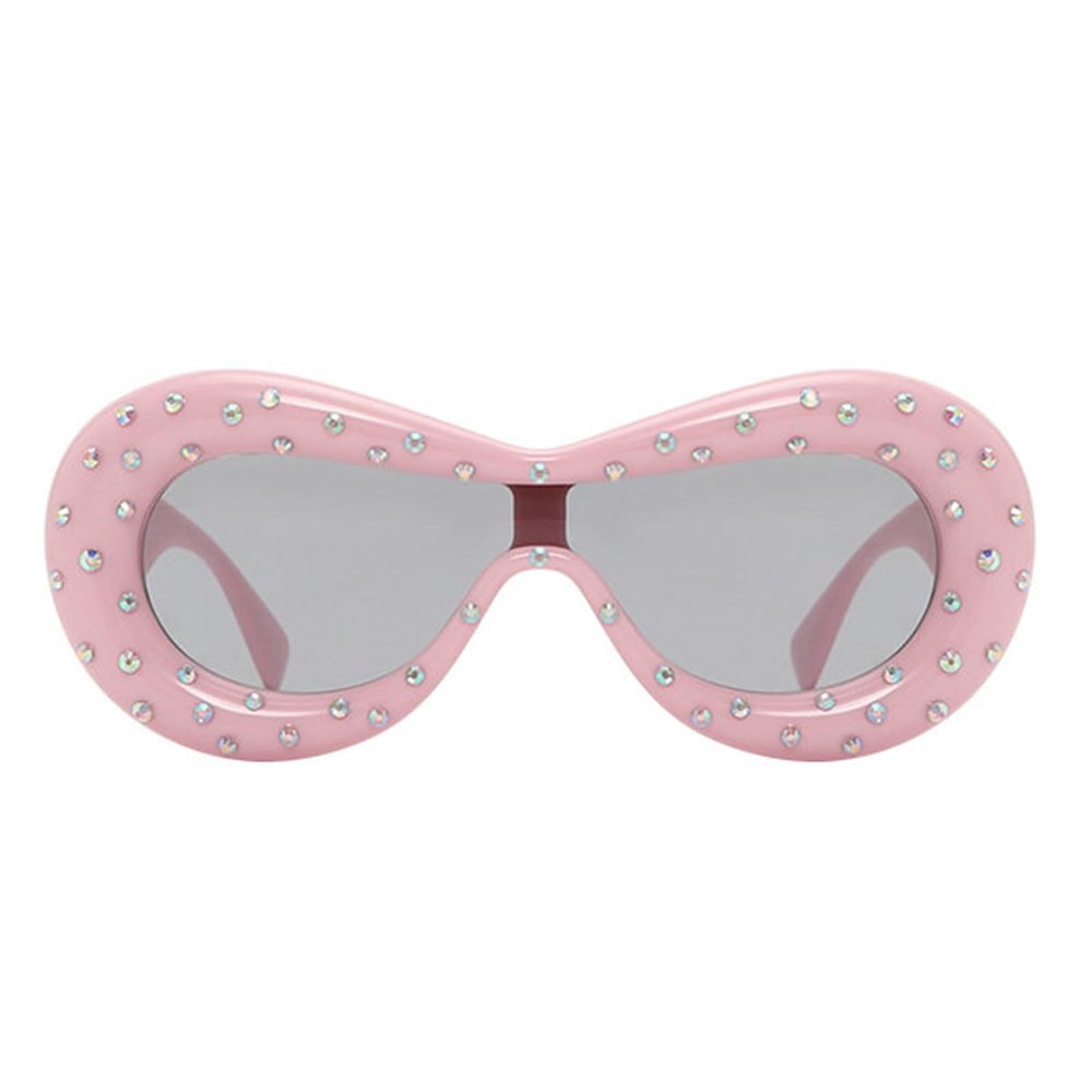 helena Oval Thick Diamond Sunglasses Women Men Trendy Inflated Hip Hop Frame Y2K Glasses Funny Crystal Shades (pink)