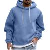 Hipster Fall Hoodie for Men Loose Fit Big and Tall Drawstring Pullover Casual Kangaroo Pocket Solid Sweatshirts Blue view 1