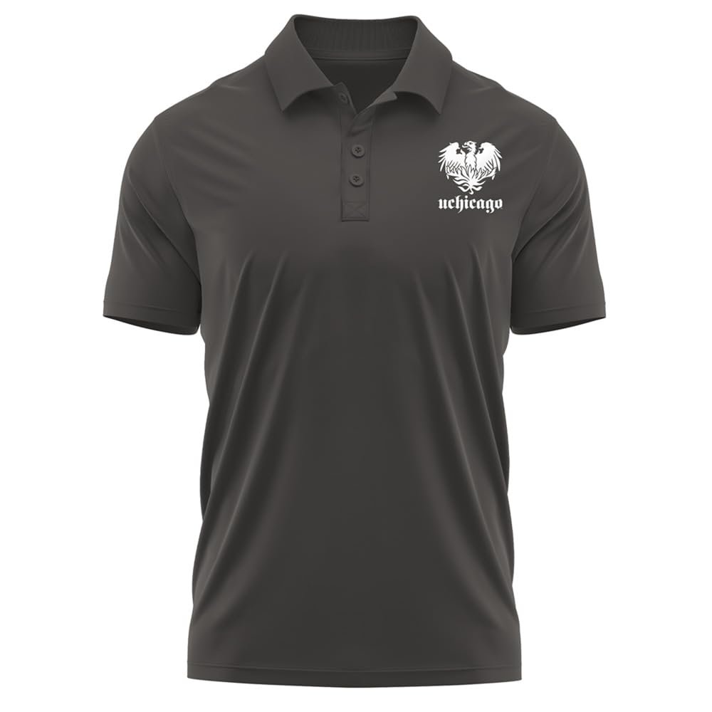 Campus Lab University of Chicago Adult Men's Polo Left Chest Logo, Charcoal, Medium