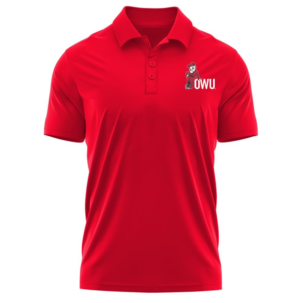 Campus Lab Ohio Wesleyan University Adult Men's Polo Left Chest Logo, Red, X-Large