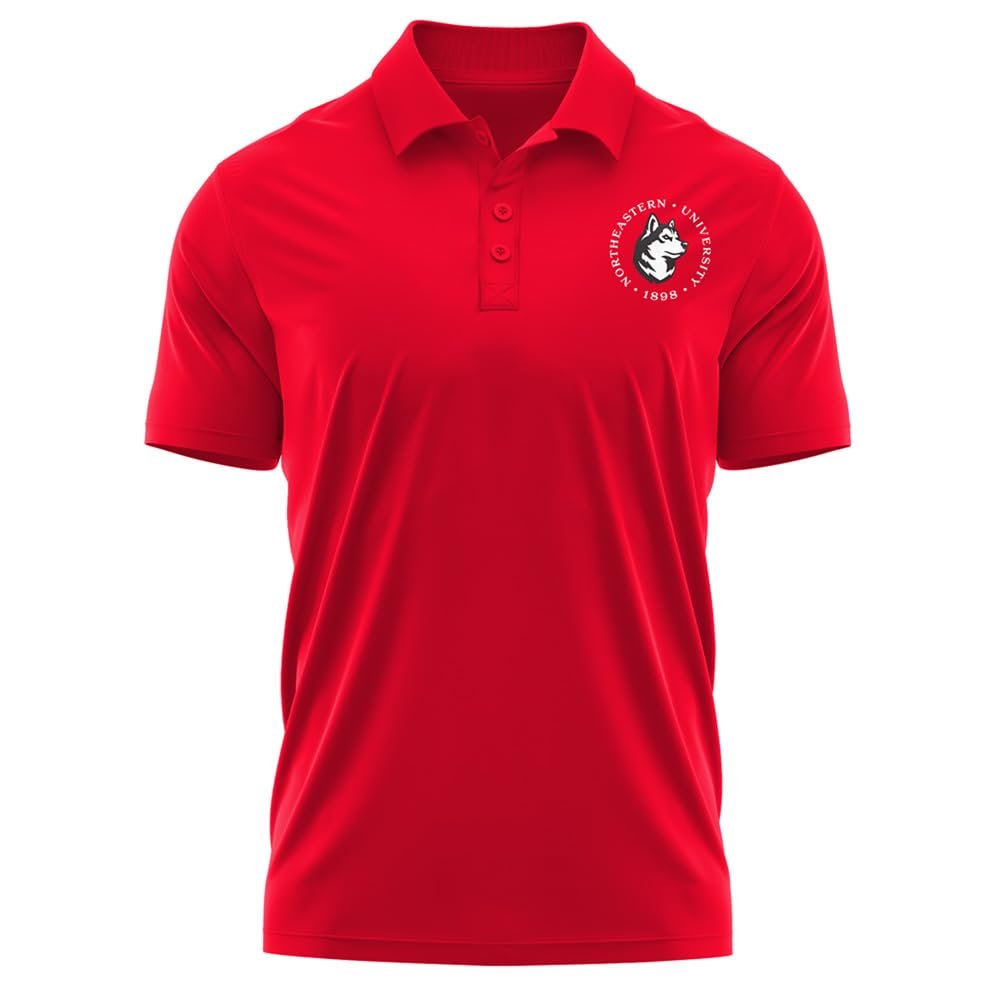 Campus Lab Northeastern University Adult Men's Polo Left Chest Logo, Red, Medium