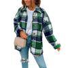 Clearance Womens Plaid Shacket Button Down Wool Blend Fall Flannel Shirt Jacket A-Green view 1