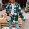 Clearance Womens Plaid Shacket Button Down Wool Blend Fall Flannel Shirt Jacket A-Green view 2