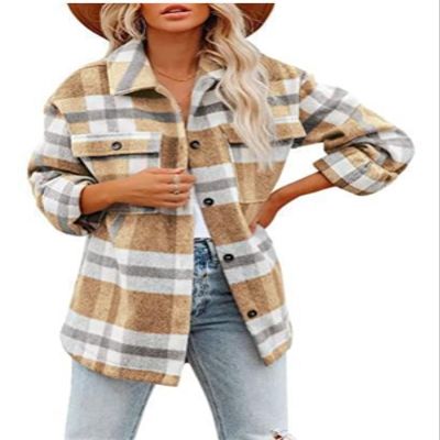 Clearance Womens Long Plaid Flannel Shacket Button Down Long Sleeve Shirt Jacket C-Yellow