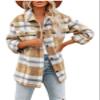 Clearance Womens Long Plaid Flannel Shacket Button Down Long Sleeve Shirt Jacket C-Yellow