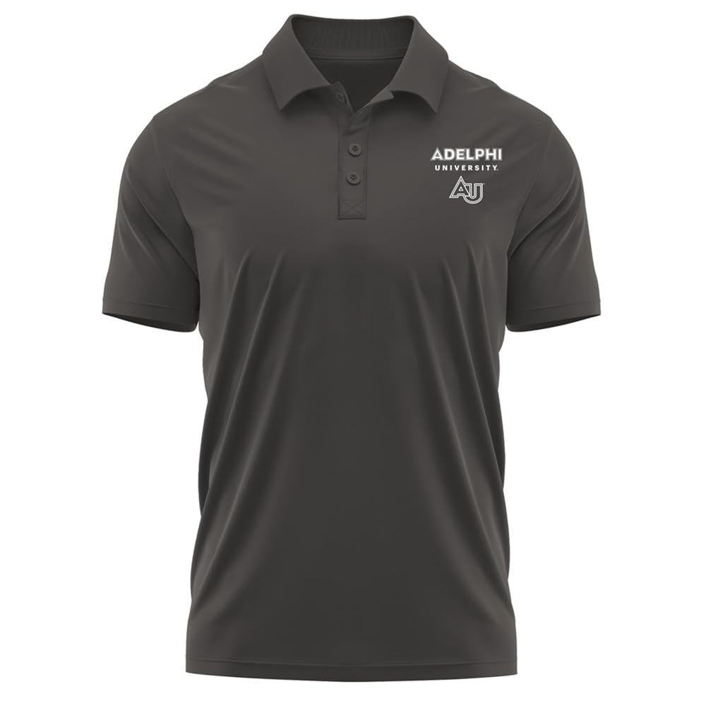 Campus Lab Adelphi University Adult Men's Polo Left Chest Logo, Charcoal, Medium