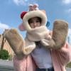 Winter Warm hat Scarf and Gloves All in one Set Plush Cute Rabbit Ear Protection Internet Celebrity Cute Scarf hat (Color : Pink Blue, Size : One Size) view 2