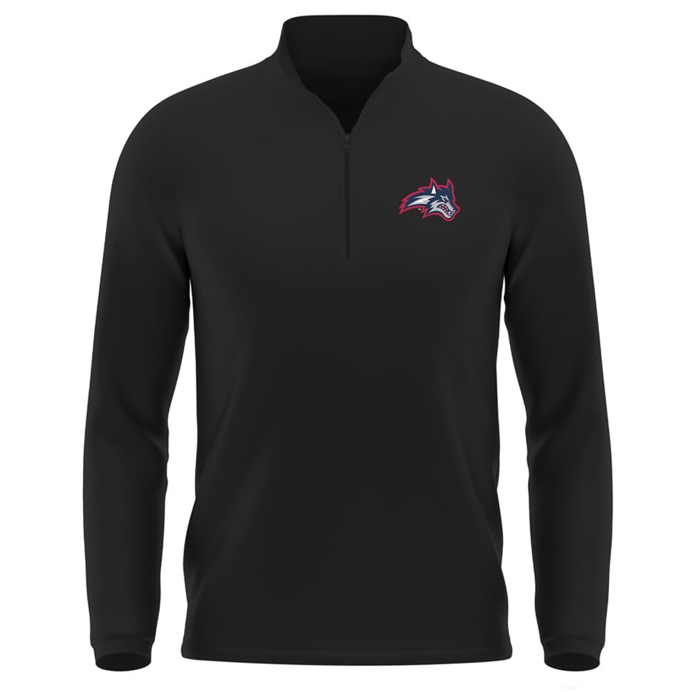 Campus Lab Stony Brook University Adult Men's Active Sport 1/4 Zip Pullover Left Chest Logo, Black, Large