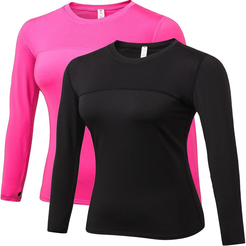 Women's Sun Protection Compression Shirts UPF 50+ Long Sleeve Workout T-Shirts Rash Guard Athletic Tops