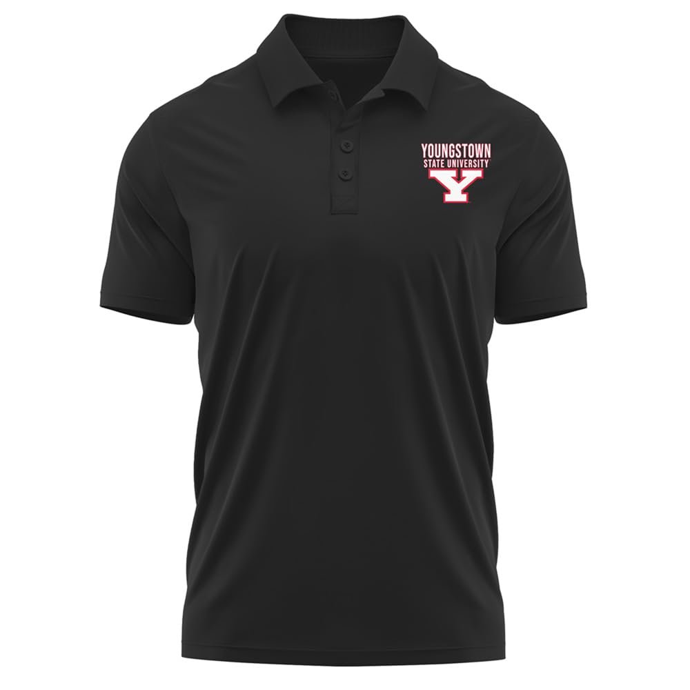 Campus Lab Youngstown State University Men's Polo Left Chest Logo, Black, M