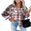 Clearance Women's Plus Size Flannel Plaid Shacket Button Down Long Sleeve Flannel Shirts Casual Lapel Fall Jacket D-Pink view 1