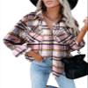 Clearance Women's 2023 Plus Size Plaid Flannel Shacket Loose Fit Long Shirts Jacket Tartan Boyfriend Oversized Coat D-Pink view 2