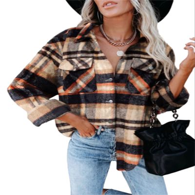 Clearance Womens Plaid Shacket Jacket Long Flannel Jacket Casual Lapel Button Down Tartan Trench Coats D-Khaki