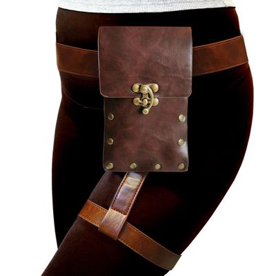 Larswon Plus Size Renaissance Leg Harness Bag - Synthetic Leather Belt Bag for Women - Dark Coffee
