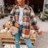 Canbebig Clearance Women's Casual Lapel Button Down Long Plaid Shirt Coat Tartan Shacket Jacket A-Orange view 2
