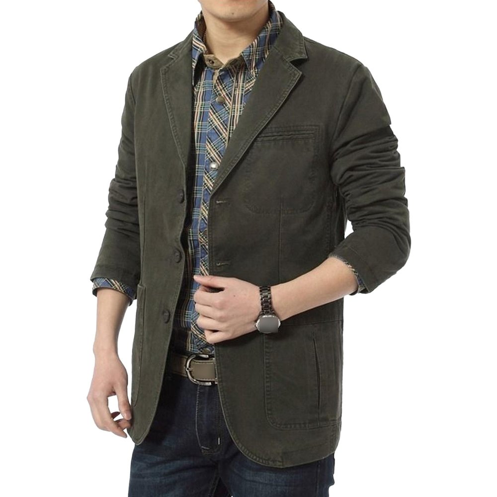 JEShifangjiusu Men'S Casual Three-Button Coat Lined Cotton Twill Suit Blazer Jacket Notch Lapel Vintage Jacket Sport Coat (4X-Large,Army Green)