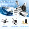 FYMP 10.625 x 15 Trophy Sports 4 Blades Stainless Steel Outboard Propeller fit Mercury Engines 40-60HP(Interchangable Style for Yamaha/Tohatsu Engines),Ref.No.48-878618A46,13 Spline Tooth,RH view 3