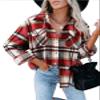 Clearance Womens Long Plaid Shacket Jacket Casual Fashion Lapel Button Down Long Sleeve Long Plaid Coat with Pockets D-red view 2